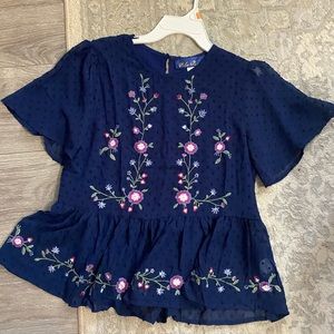 Blue rain floral embroidered peplum top